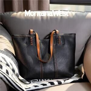 Montana West Tote Bag Vegan Leather  Black & Brown Top Handle Satchel Purse